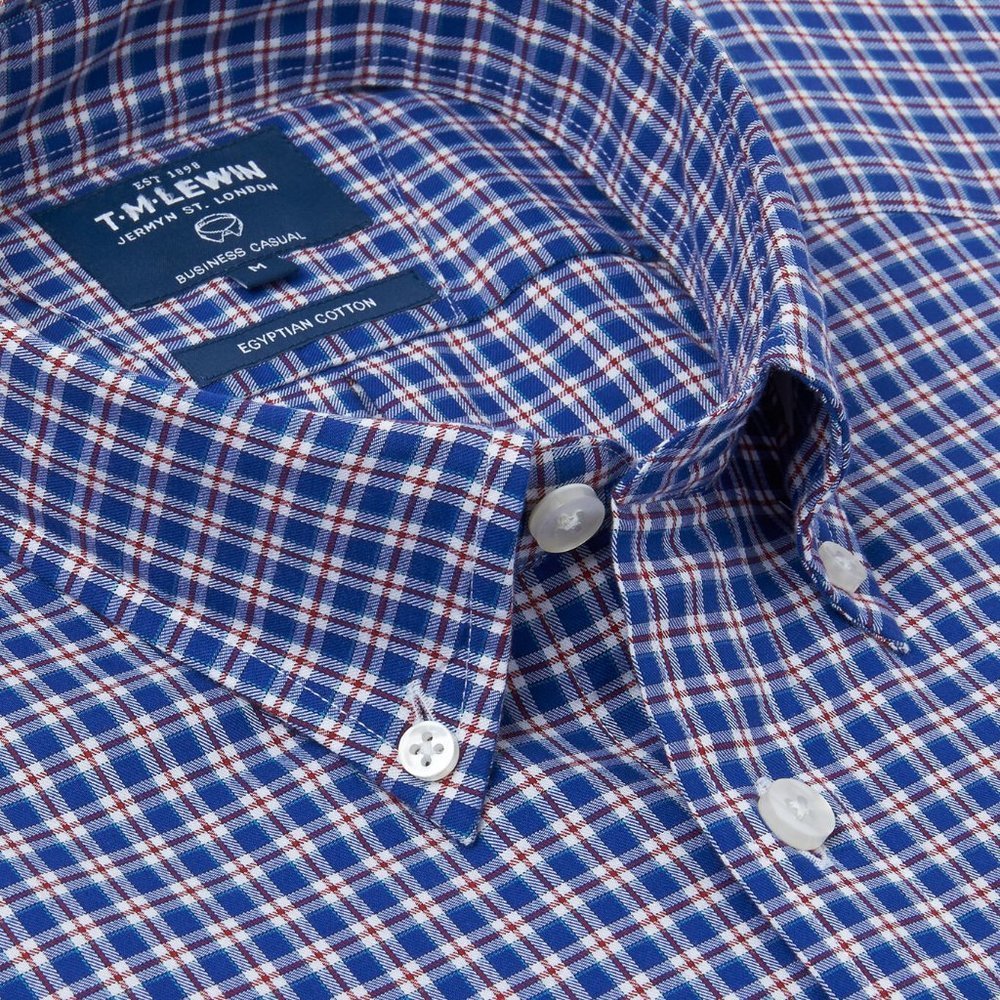 TM Lewin Blue/Red Plaid Egyptian Cotton Shirt (M) (NWoT)